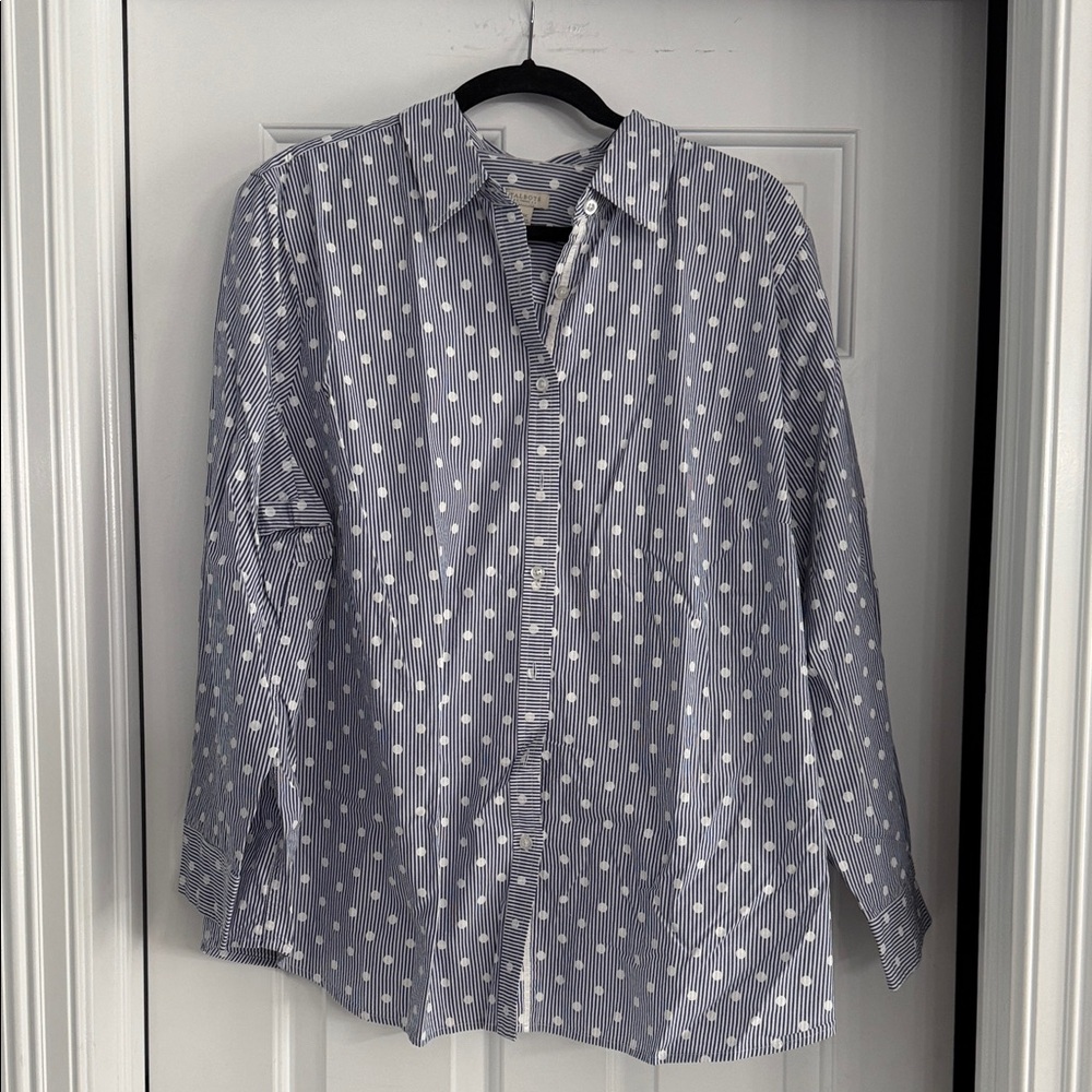 Talbots Navy and White Striped Polka Dot Blouse